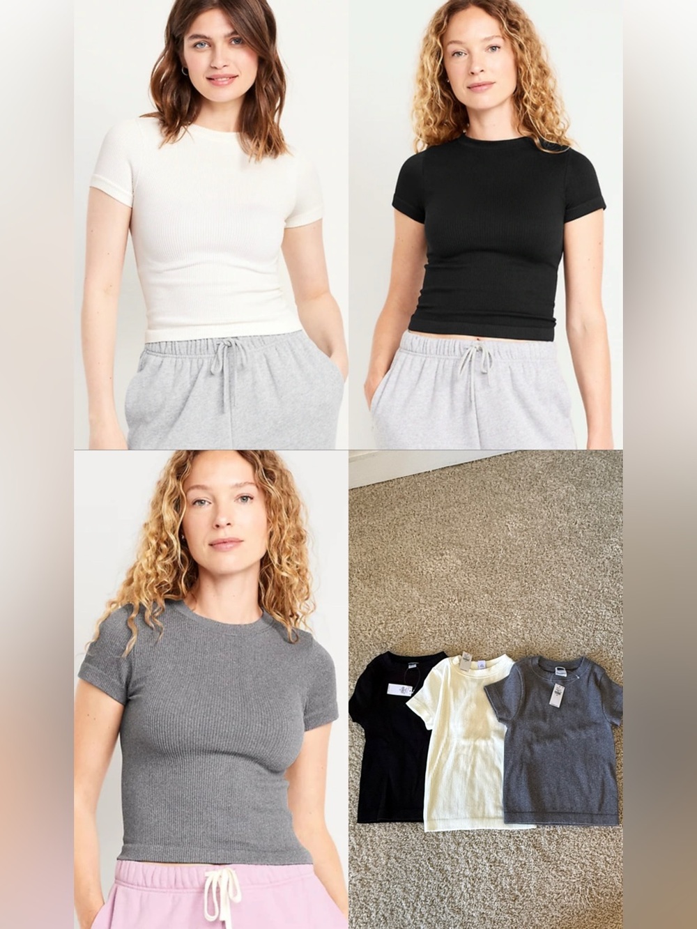 Old Navy Short Sleeve Ribbed Tops - Black, White, Gray - PACK OF 3 (NWT)